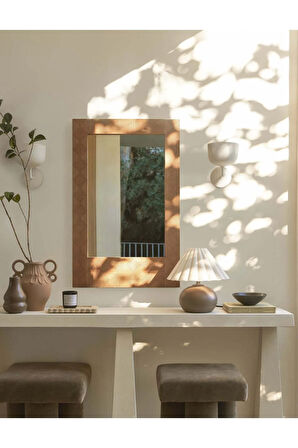 90x60 cm Doğal Ahşap Oyma Duvar Aynası - Banyo Ve Lavabo İçin Ağaç Ayna