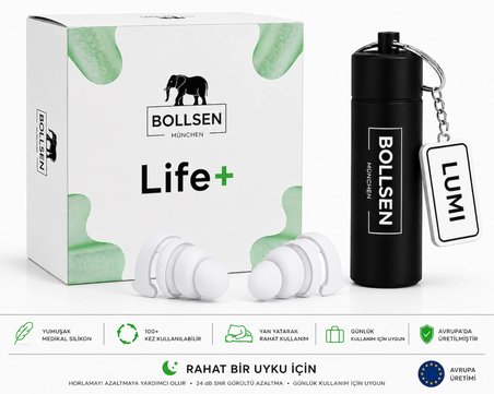 Bollsen Life+ Uyku Kulak Tıkaçları – Silikon Gürültü Engelleyici Kulak Tıkacı, 24 Db Snr Ses Azaltımı Gün Boyu Rahat Kullanım, Kolay Takıp Çıkarma, Dayanıklı ve 100 ve üzeri tekrar kullanım.