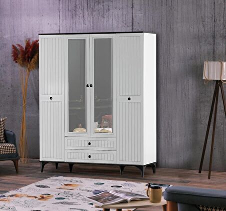 Luna 4 Kapılı 2 Çekmeceli Ayaklı Gardırop