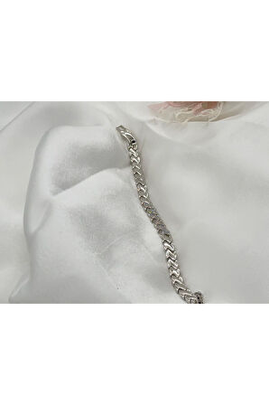 Xopıng Zirkon Taşlı Örgü Model Kadın Bileklik Renk Gümüş