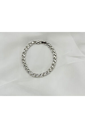 Xopıng Zirkon Taşlı Örgü Model Kadın Bileklik Renk Gümüş