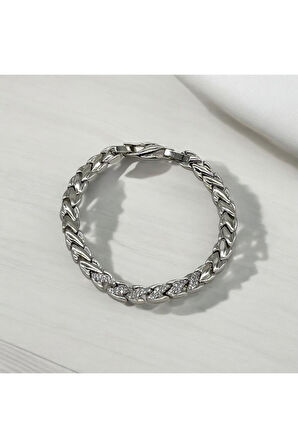 Xopıng Zirkon Taşlı Örgü Model Kadın Bileklik Renk Gümüş