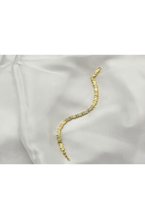 Xopıng Zirkon Taşlı Zigzag Model Kadın Bileklik Renk 14 Ayar Altın