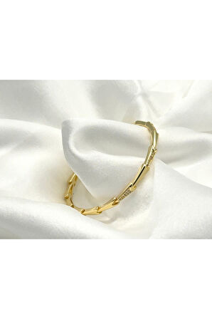 Xopıng Dorika Model Zirkon Taşlı Kadın Kelepçe Bileklik Renk 14 Ayar Altın