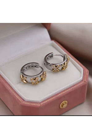 Paslanmaz Çelik Çapraz Zirkon Taşlı Kadın Küpe Gümüş Renk