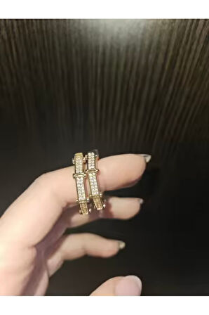 Çelik Gemetrik Zirkon Taşlı Halka Kadın Küpe Gold Renk