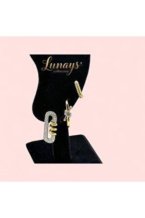 Jevelry Rivansa Zirkon Taşlı 3 lü Küpe seti