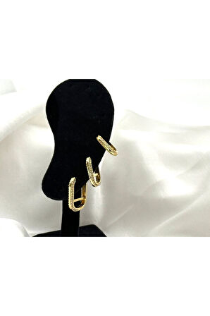 Jevelry Viktorya Model 3 lü Kadın Küpe Seti Gold Renk Küpe