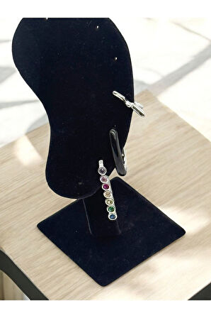 Jevelry Çılgın Kız Model Zirkon Taşlı 3 lü Kadın Küpe Seti Gümüş Renk Küpe