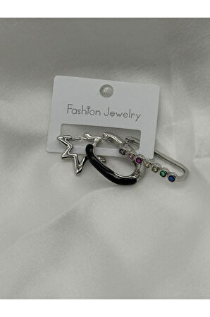 Jevelry Çılgın Kız Model Zirkon Taşlı 3 lü Kadın Küpe Seti Gümüş Renk Küpe