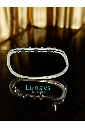 Paslanmaz Çelik Victorian Model Zirkon Taşlı Kadın Kelepçe Bileklik Gümüş Renk