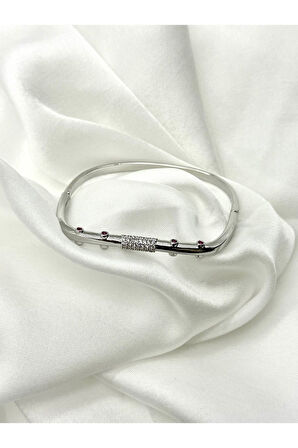 Paslanmaz Çelik Victorian Model Zirkon Taşlı Kadın Kelepçe Bileklik Gümüş Renk