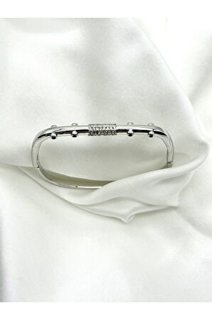 Paslanmaz Çelik Victorian Model Zirkon Taşlı Kadın Kelepçe Bileklik Gümüş Renk