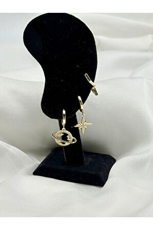 Jevelry 3 Lü Kuzey Yıldızı Model Kadın Küpe Gold Renk