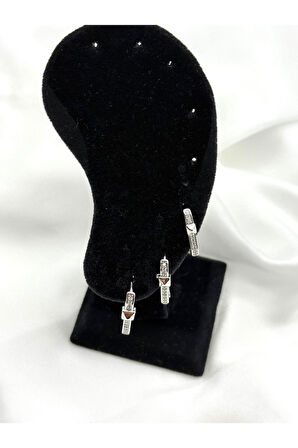 Jevelry 3 Lü Halka Model Zirkon Taşlı Kadın Küpe Gümüş Renk