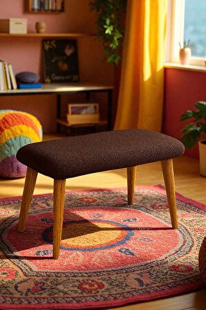  LUNO Dekoratif Teddy Peluş Bench – Geniş Pofidik Oturumlu Ahşap Ayaklı Puf