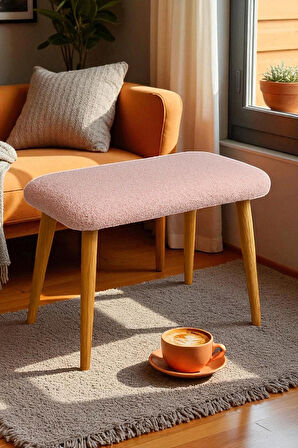  LUNO Dekoratif Teddy Peluş Bench – Geniş Pofidik Oturumlu Ahşap Ayaklı Puf