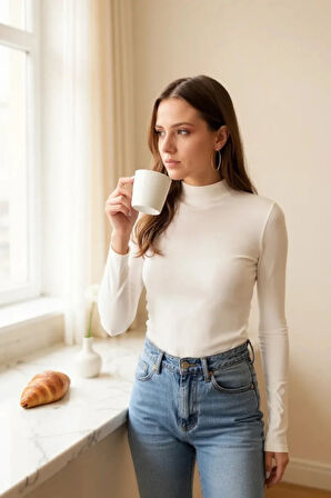 Kadın Parmak Detaylı Esnek Uzun Kollu Body