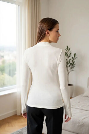 Kadın Parmak Detaylı Esnek Uzun Kollu Body