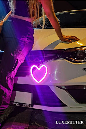 Luxemitter Neon LED Işıklı Kalp Araç Oto Aksesuarı Asılabilir Lamba Aydınlatmalı Araba Dekoru Modifiye Dış İç Süsü