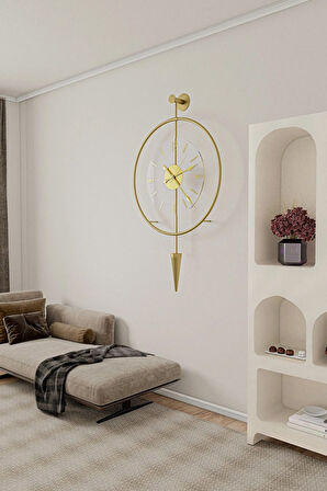 Büyük Boy (YENİ GOLD) Luxrypendulum Series -saniyesiz Modern Dekoratif Metal Duvar Saati
