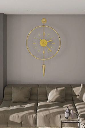 Büyük Boy (YENİ GOLD) Luxrypendulum Series -saniyesiz Modern Dekoratif Metal Duvar Saati