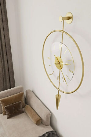 Büyük Boy (YENİ GOLD) Luxrypendulum Series -saniyesiz Modern Dekoratif Metal Duvar Saati