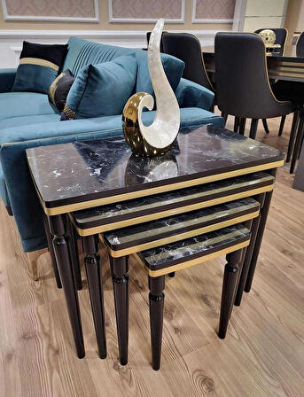 4lü Lüx Zigon Sehpa Siyah Mermer Gold