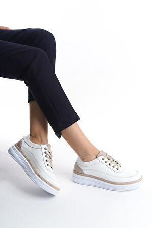 Günlük Hakiki Deri Kadın Sneakers Ayakkabı Lv7023