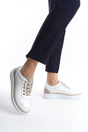 Günlük Hakiki Deri Kadın Sneakers Ayakkabı Lv7023