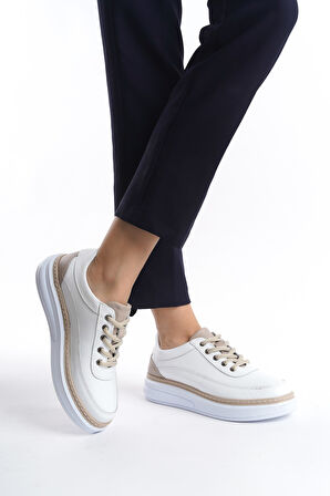 Günlük Hakiki Deri Kadın Sneakers Ayakkabı Lv7023