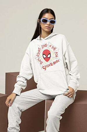 This Looks Like A Job For Spider-Man Yazılı Unisex Hoodie, Oversize Örümcek Adam Sweatshirt