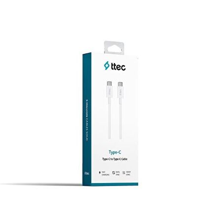 ttec Type-C to Type-C 120cm 60W PD/QC Hızlı Şarj/Data Kablosu Beyaz 2DK36B