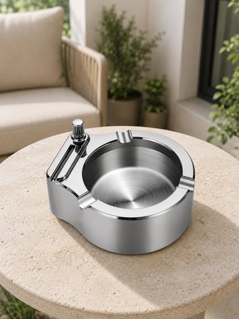 Çakmaklı Küllük Paslanmaz Metal Yuvarlak Tasarım