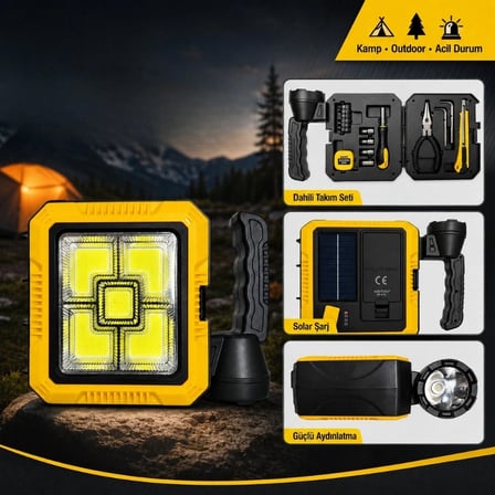 Gold Gp-615 Güneş Enerjili Şarjlı Led Kamp Lambası Takım Seti