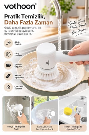 Şarjlı Elektrikli Temizlik Fırçası Mutfak Banyo Lavabo Küvet İçin Çok Amaçlı Döner Fırça