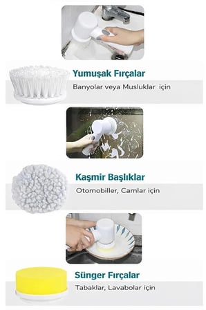 Şarjlı Elektrikli Temizlik Fırçası Mutfak Banyo Lavabo Küvet İçin Çok Amaçlı Döner Fırça