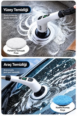 Turbo Clean Elektrikli Temizlik Fırçası 7 Başlıklı Şarjlı Döner Fırça