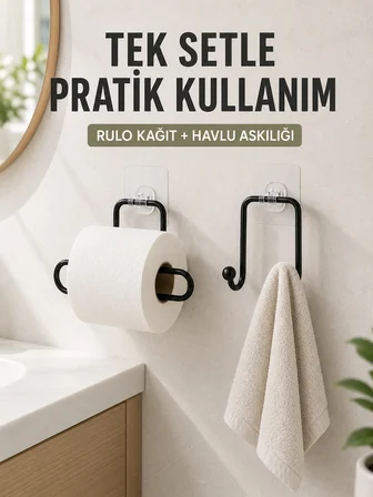 Banyo Mutfak İçin Yapışkanlı Havlu Askılığı Rulo Kağıt Tutucu Set