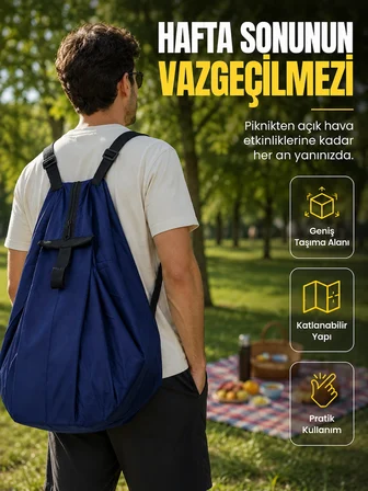 Kamp Seyahat Spor Piknik İçin Geniş Hacimli Katlanabilir Omuz Çantası