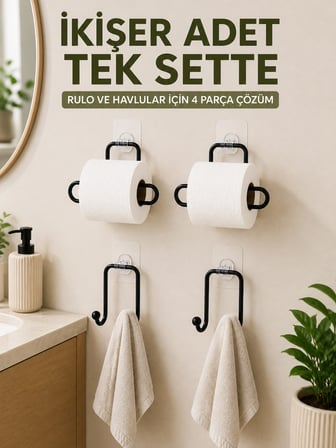 Rulo Kağıt Tutucu Havlu Bez Askılığı Seti 2’Şer Adet Toplam 4 Parça