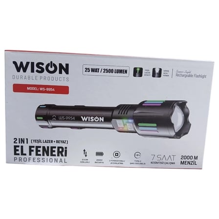 Ws-9954 25W Zoomlu Yeşil Lazerli Metal Şarjlı El Feneri