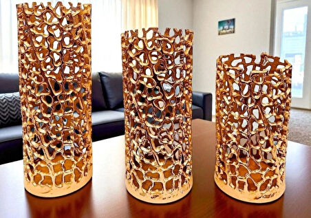 DEKORATİF METAL GOLD 3’LÜ VAZO TAKIMI 