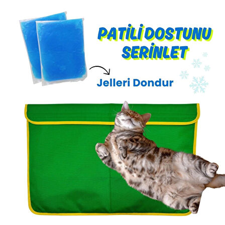 Miyav Yeşil Serinletici Kedi Minderi (60x40 cm) – 2 Termo Jel Dahil