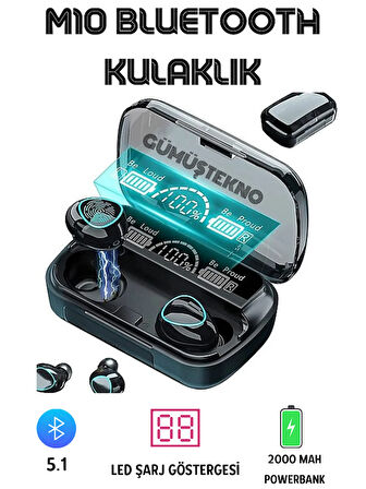 M10 Earbuds Kulakiçi Tws Bluetooth Kulaklık Led Göstergeli Powerbankli Kablosuz Wireless Kulaklık