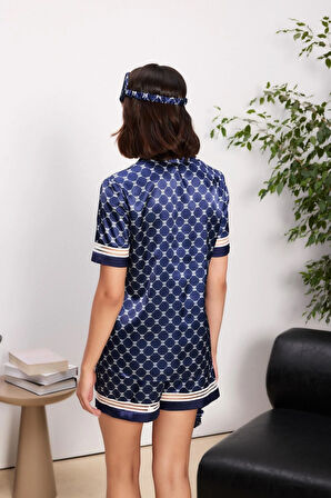 Saten Biyeli Kadın Pijama Takımı - 1325 Lacivert