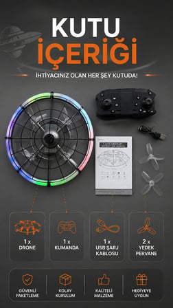 INT-M18 Ufo Drone LED Işıklı HD Kameralı Drone Uzaktan Kumandalı