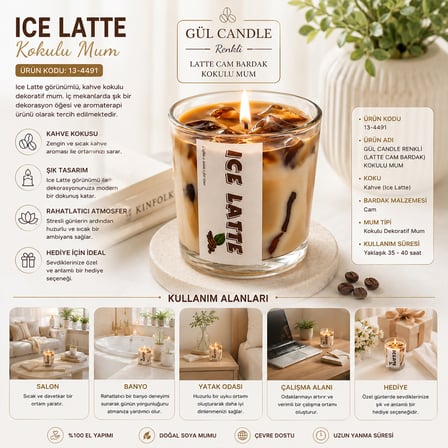Gül Kokulu Latte Aromalı Cam Bardak Mum