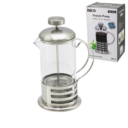 French Press Metal Kafes - Metal Kapak 600Ml Cam Bitki Süzgeçi