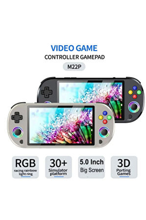 M22 Pro Retro Oyun Konsolu 5.0 ''IPS Ekran Dahili 20000+ Oyun Emülatörleri RGB LED Joystick